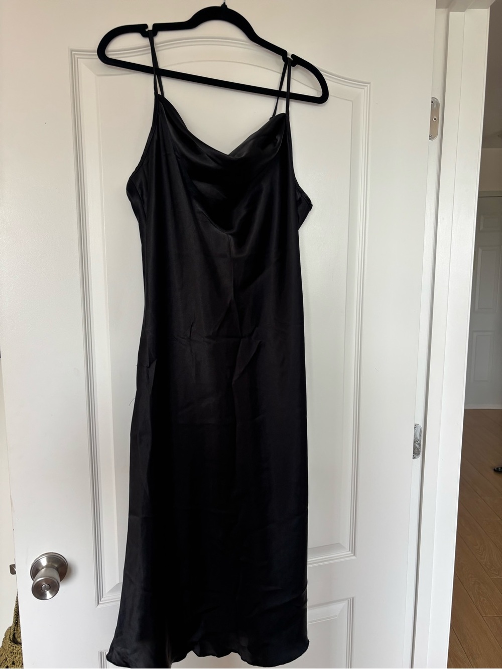 bebe Black Satin Slip Maxi Dress